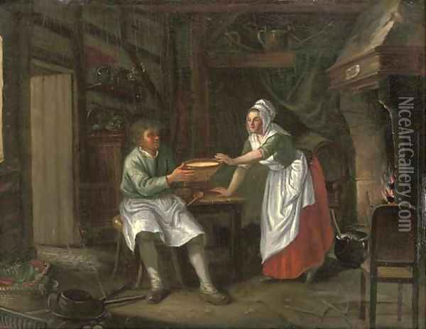 Servants in a kitchen interior Oil Painting - Dutch School