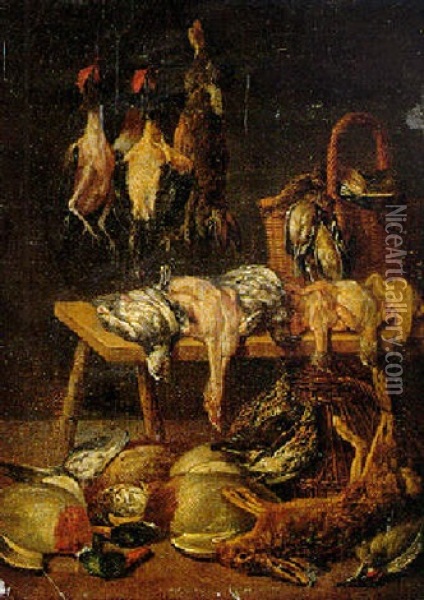 A Larder Still Life With Rabbits And Fowl Oil Painting - Matheus van Helmont