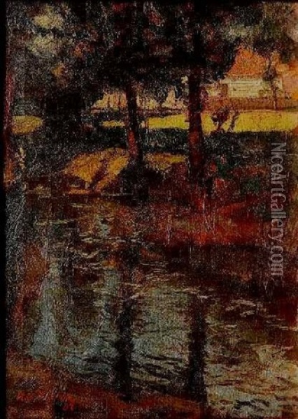 Riverscape Oil Painting - Henry George Keller
