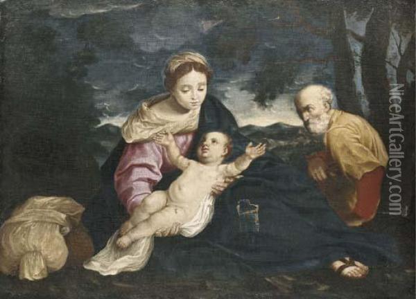 The Rest On The Flight Into Egypt Oil Painting - Simone Cantarini Il Pesarese