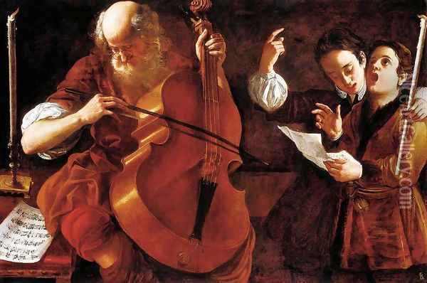 Concert with Two Singers Oil Painting - Giovanni Domenico Lombardi
