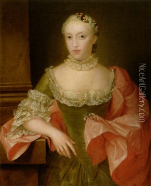 Portrait Einer Dame Mit Saphir-perlen-brosche Oil Painting - Jean Fournier
