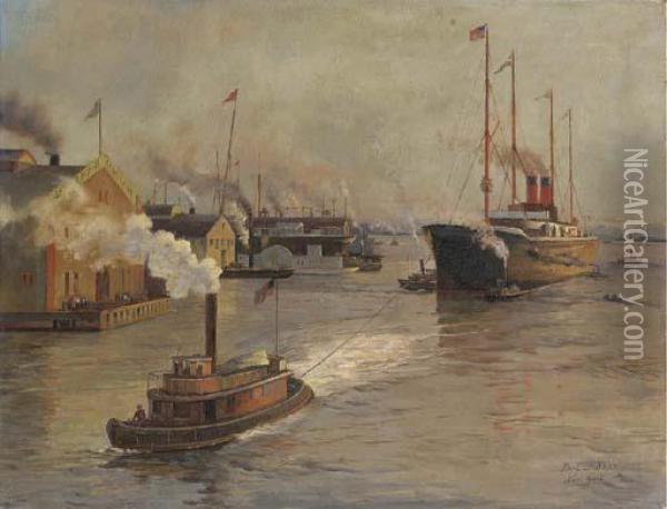 A View Of New York Harbor Oil Painting - Robert French