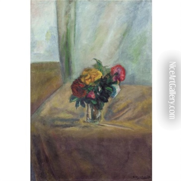 Flowers In A Vase Oil Painting - David Shterenberg