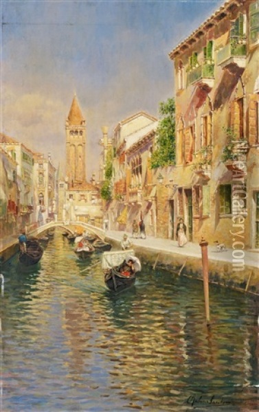 View Of Venice Oil Painting - Rubens Santoro