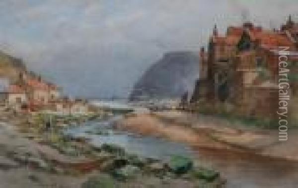 Coastal Village Scene, Possibly West Country Oil Painting - Wilfred Williams Ball