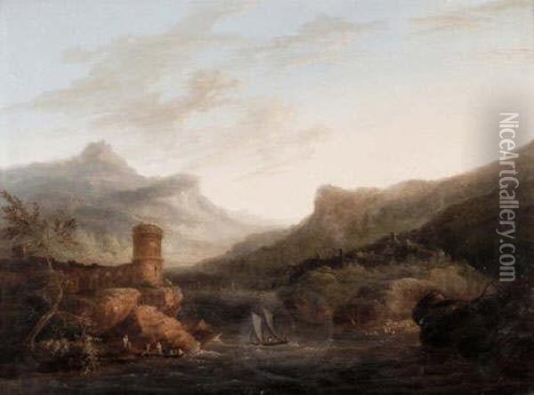 A Busy Coastalharbour Scene Oil Painting - William II Sadler
