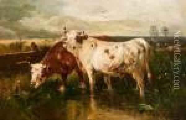 Polderlandschap Met Vee Bij De Drinkplaats Oil Painting - Edward Henry Potthast