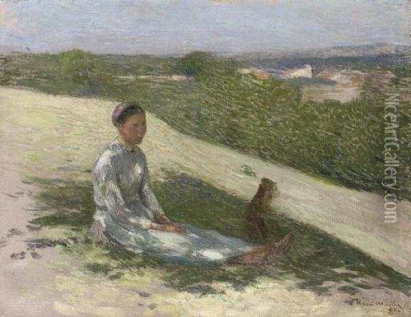 La Jeune Paysanne Et Son Chien Oil Painting - Henri Martin