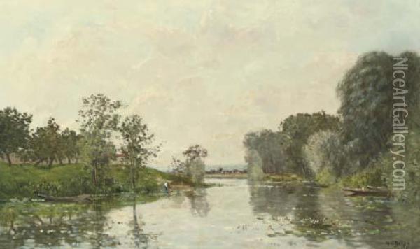 A River Landscape, Summer Oil Painting - Hippolyte Camille Delpy