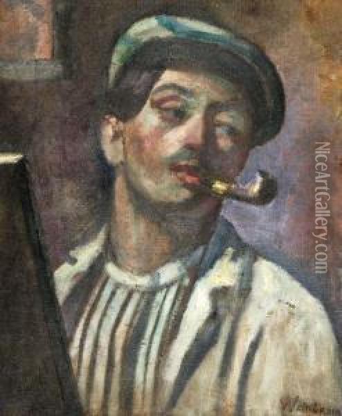 Portrait D'homme A La Pipe Oil Painting - Abraham Weinbaum