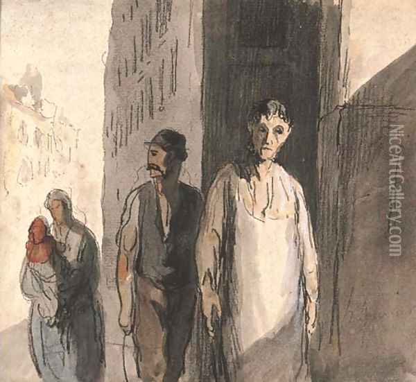 Dans la rue Oil Painting - Honore Daumier
