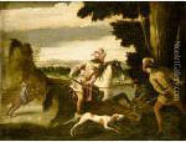 A Wild Boar Hunt Oil Painting - Pietro Della Vecchio