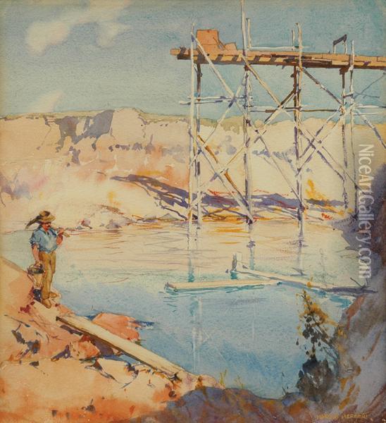 The Old Sluicing Works, Buninyong Near Ballarat Oil Painting - Harold Brocklebank Herbert