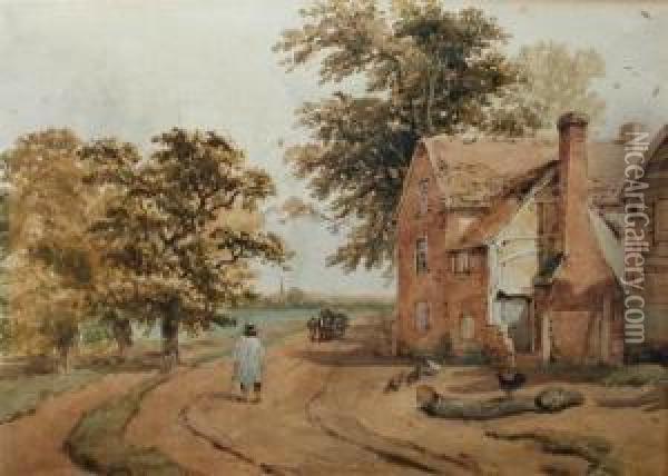Country Lane Near Norwich Oil Painting - David Hodgson