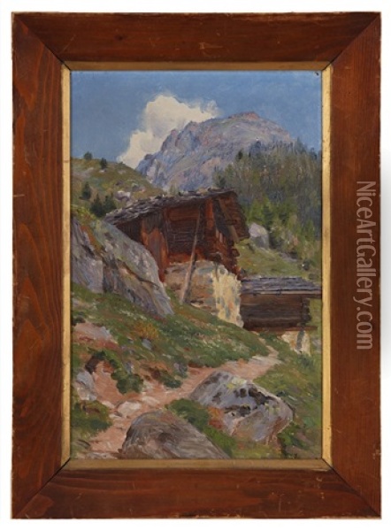 Chalet De La Lechere Finhaut (valais) Oil Painting - Fritz Huguenin