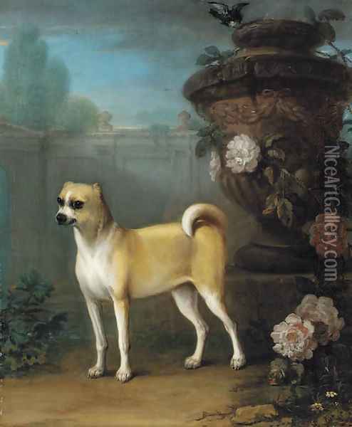 A pug beside an classical urn Oil Painting - John Wootton