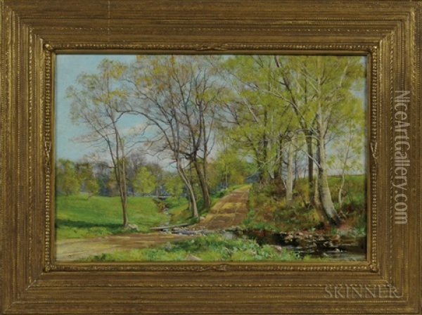 Country Lane In Spring Oil Painting - Olive Parker Black