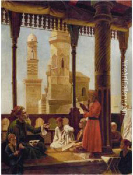 The Madrasah Oil Painting - Jean Raymond Hippolyte Lazerges