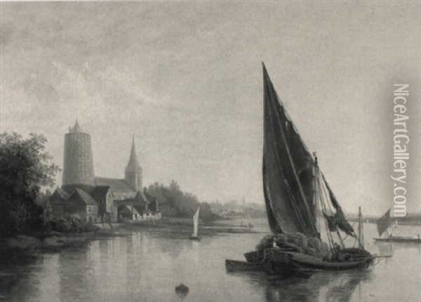 View On The Thames At Battersea Oil Painting - Caleb Robert Stanley