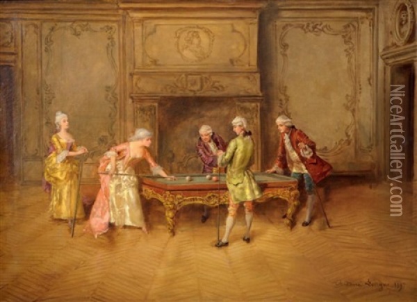 Joueurs De Billard Oil Painting - Theodore Levigne