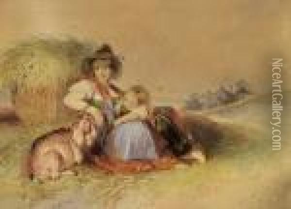 Rastende Mutter Mit Kind Und Ziege Oil Painting - Johann Matthias Ranftl