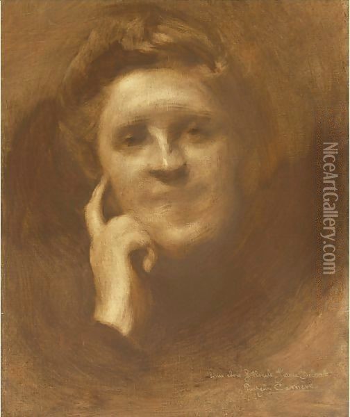 Portrait Of Jeanne Dolent Oil Painting - Eugene Carriere