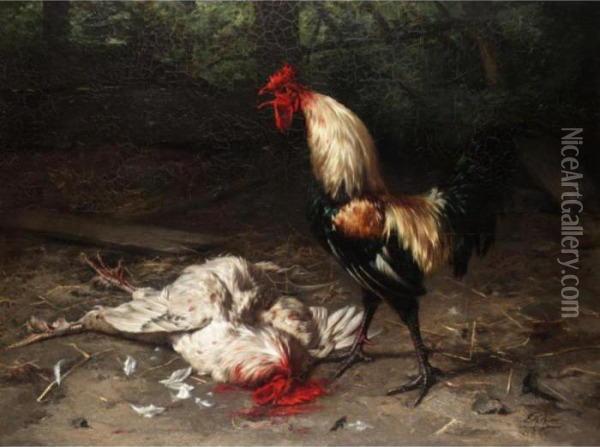 The Cock Fight Oil Painting - Eugene Remy Maes