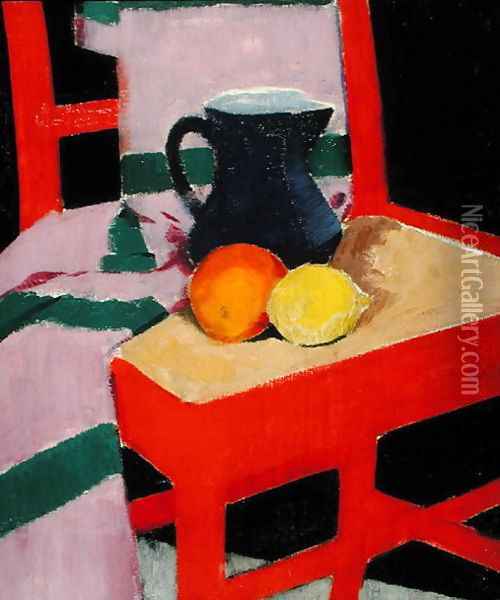 The Red Chair (The Blue Jug) c.1934 Oil Painting - Francis Campbell Boileau Cadell