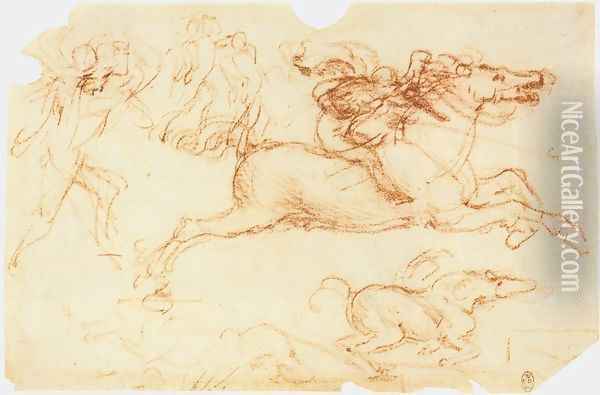 Galloping Rider and other figures Oil Painting - Leonardo Da Vinci