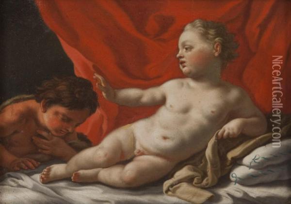 Gesu Bambino E San Giovanni Battista Bambino Oil Painting - Francesco Solimena