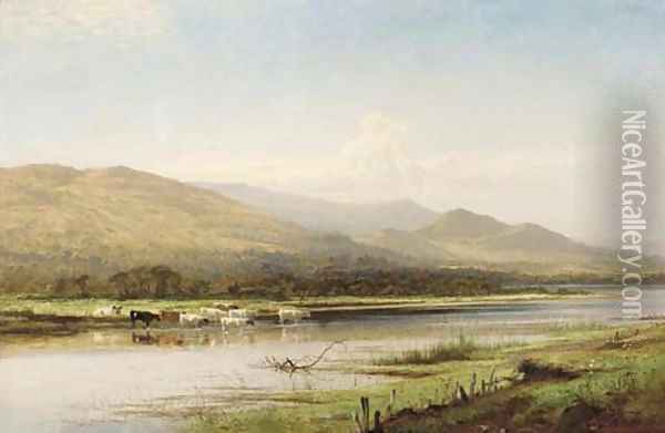 Cattle watering, Derwentwater Oil Painting - Benjamin Williams Leader