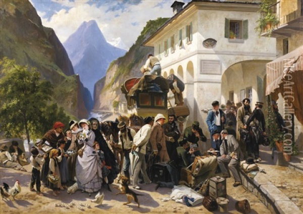 La Douane Italienne Au Simplon Oil Painting - Eugene Pierre Francois Giraud