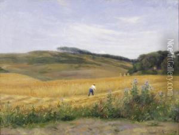 Getreidefeld Mit Mahendem Bauer Oil Painting - Jean Jacques Rousseau