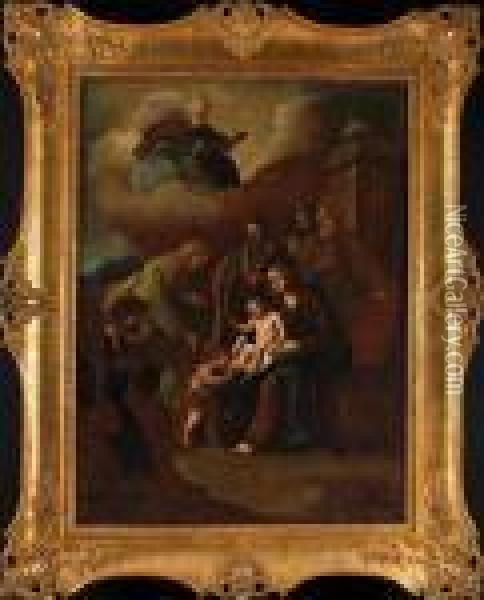 La Sacra Famiglia Sovrastata Dal Padreterno Oil Painting - Francesco Solimena