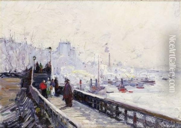 Paysage Au Pont (rouen ?) Oil Painting - Gustave Madelain