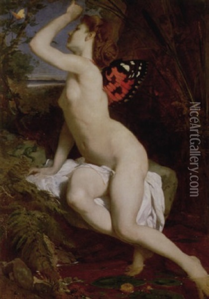 The Beauty And The Butterfly Oil Painting - Ferdinand Keller