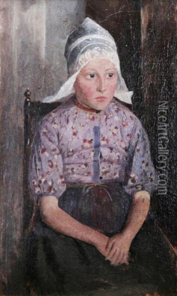 Flicka I Stol Med Huvudduk Oil Painting - Henrik Nordenberg