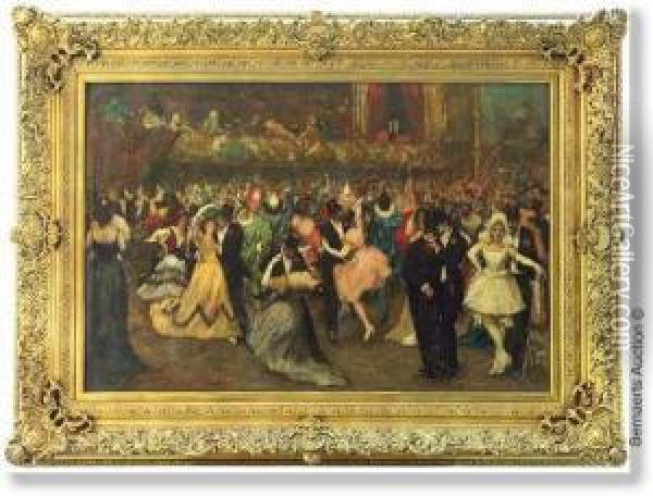 Fancy-dressball. Canvas. Signed And Dated 'h.moreau 1895'. Period Frame Ingilt Wood Oil Painting - Henri Moreau