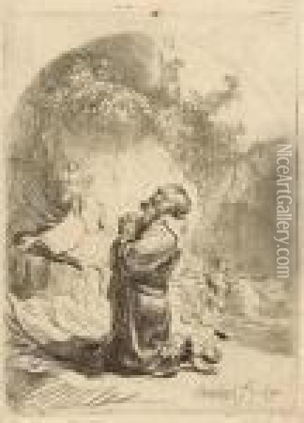 Saint Jerome Praying: Arched Oil Painting - Rembrandt Van Rijn