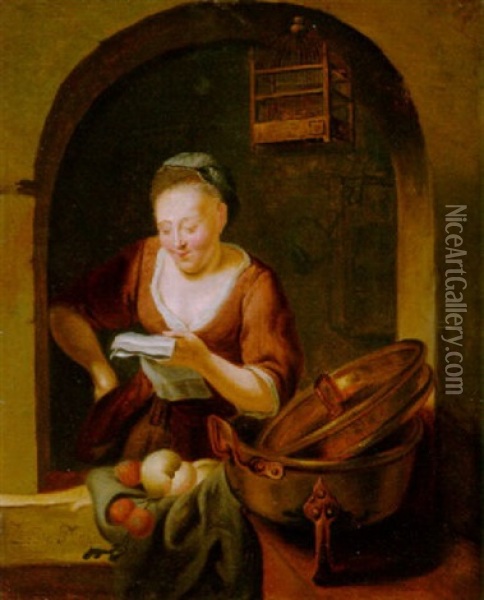 Lesende Frau Am Fenster Oil Painting - Louis de Moni