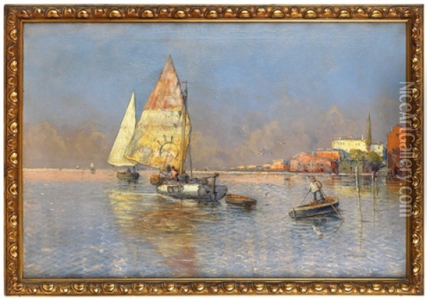 Fischerboote Im Hafen Oil Painting - Georg Fischhof