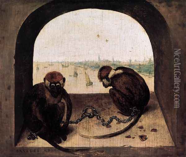 Two Chained Monkeys Oil Painting - Pieter the Elder Bruegel