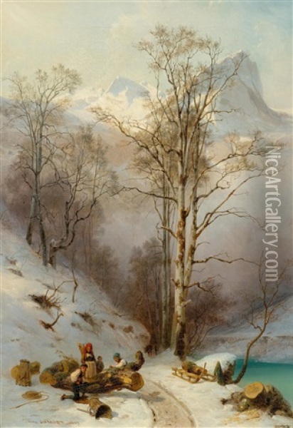 Winterlandschaft Mit Holzsammlern Oil Painting - Karl Girardet