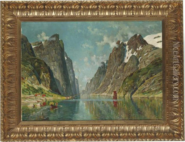 A Norwegian Fjord Oil Painting - Adelsteen Normann