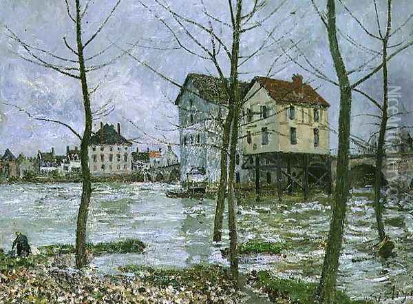 The Mills at Moret-sur-Loing, Winter, 1890 Oil Painting - Alfred Sisley