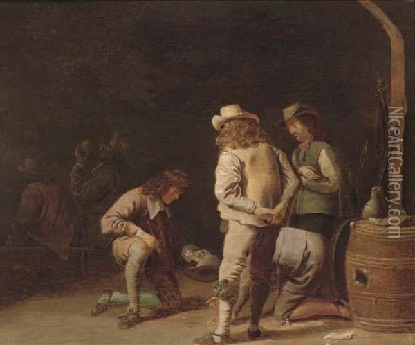 Soldiers Playing A Game And Smoking In A Guardroom Oil Painting - Jan Olis