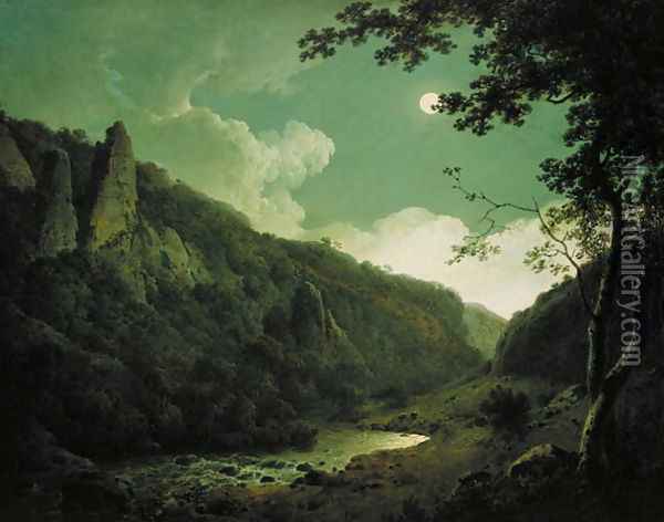 Dovedale by Moonlight, c.1784-85 Oil Painting - Josepf Wright Of Derby