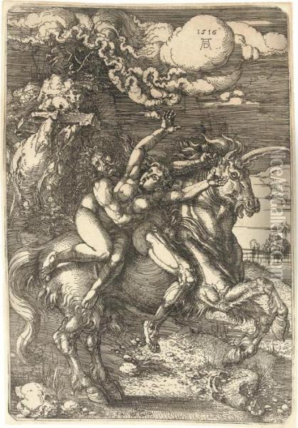The Abduction Of Proserpina (b. 72; M., Holl. 67; S.m.s. 83) Oil Painting - Albrecht Durer