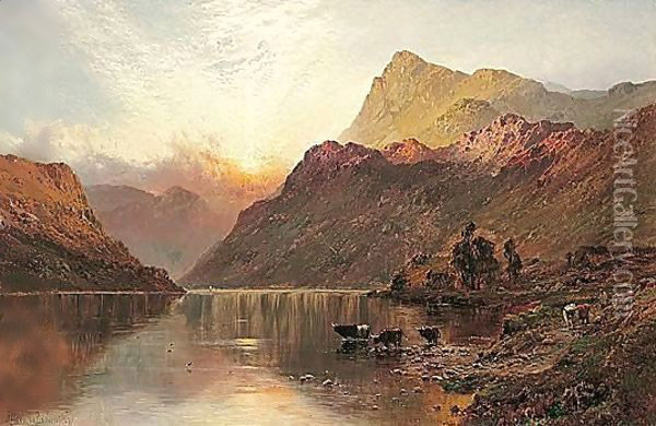 At Sunset Loch Awe N.B. Oil Painting - Alfred de Breanski
